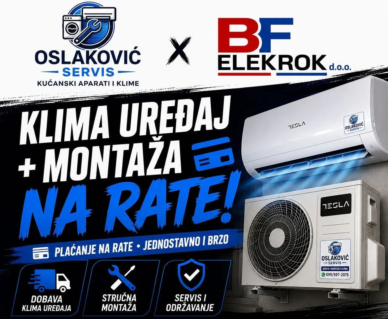Servis Oslaković i BF Elekrok - Tesla klima uređaj i montaža na rate